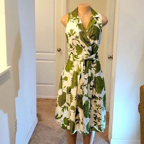 JESSICA HOWARD 50' STYLE SPRING SLEEVELESS FLORAL COLLARED DEEP V-NECK DRESS - Picture 3 of 16